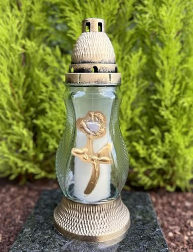 Lanterne funéraire avec motif de roses Effet doré Bougie funéraire Décoration funéraire Sans socle