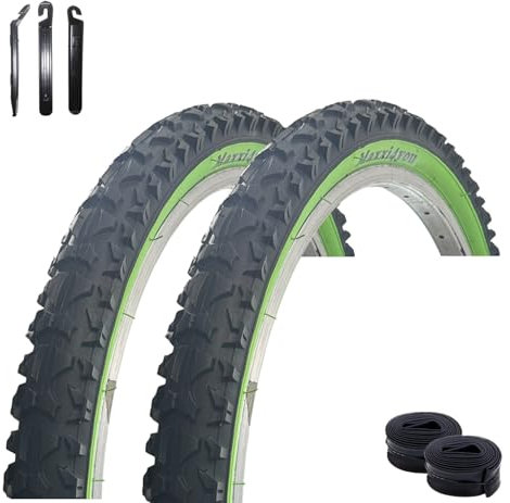 2 x maxxi4you HY-A109 Fahrradreifen Schwarz/Grün 54-507 (24 x 1,95) + 2 x passende Schläuche DV inkl. maxxi4you Reifenheber