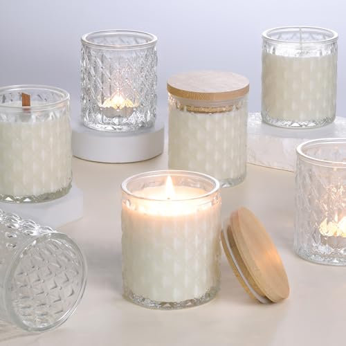 MATAHUM Paquete de 8 tarros transparentes para hacer velas, tarros vacíos de vidrio de 7 onzas con tapas de bambú para suministros de fabricación de velas, recipientes de velas para decoración del