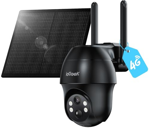 ieGeek 4G Telecamere da Esterno senza Fili, 2K 3MP Telecamera Pannello Solare con Sim, Batteria 10000mAh,PTZ 360°,Rilevamento PIR, Visione Notturna a Colori,IP65,senza WiFi