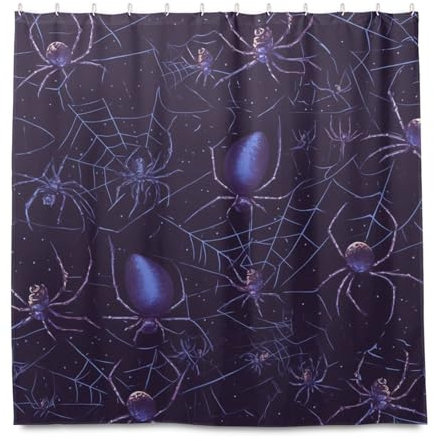miaozhen Rideau de douche en polyester imperméable avec crochet – Motif araignées violettes foncées – Lavable – 183 x 183 cm