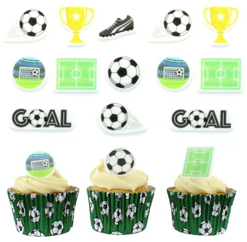 Culpitt Football Edible Cupcake Toppers - 32 Pack | Fondant Sugar Decorations, Ready To Use, Approx 27-50mm Each, Vegetarian, Vegan & Coeliac Friendly