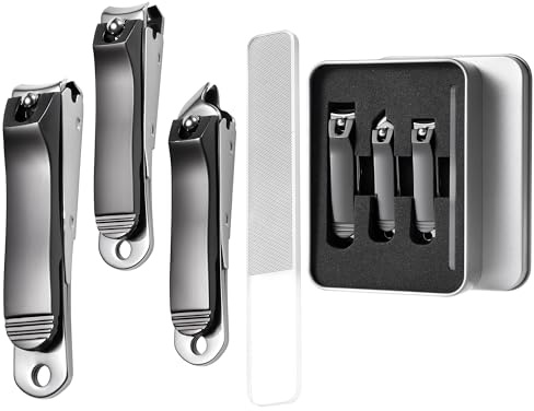Tagliaunghie con Portaunghie Anti-Schiocco, Set Tagliaunghie per Mani e Piedi in Acciaio Inox, Tronchesino Unghie Piedi per e Incarnite con Lima, Kit Manicure e Pedicure (Nero 4-in-1)