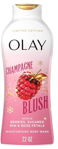 Olay Body Wash for Women, Hydrating & Moisturizing, Holiday Edition, With Plant Based Cleansers, B3 Complex, For All Skin Types, Champagne Blush with Berries Sugared Rim & Rose Petals Scent, 22 fl oz