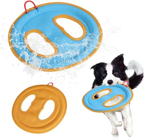 lasuroa Dog Flying Disc Toy, 9.25 Pet Water Floating Flyer with Soft Edges Gentle on Teeth Lightweight Outdoor Canvas Fetch Toy for Aggressive Chewers Medium to Large Dogs
