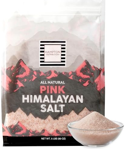 Himalayan Pink Salt, 5 Pound Bag, Fine Grain Himalayan Salt, All Natural, Kosher, Vegan, Gluten Free, Pure Gourmet Pink Salt, Hampton Distribution
