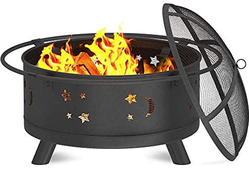ZJFHEYUO Braciere Rotondo per Esterni, Grande braciere a Legna con parascintille, braciere in Ferro battuto per Feste, Barbecue, Riscaldamento, Patio, Giardino