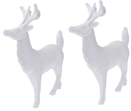 Homoyoyo 2 Pcs Miniature Reindeer Figurines White Plastic Deer Ornaments for Christmas Decorations Desktop Tabletop Decor for Living Unique Holiday Home Accent