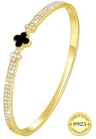 J.Fée Kleeblatt Armband Damen Gold Vierblättriges Armreif Gold mit Cubic Zirkonia, Armband Kleeblatt Armbänder Damen Dupes Schmuck Geschenk Für Frauen Weihnachtsgeschenke