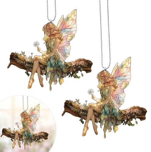 2 Hanging Suncatchers, Fairies for Fairy Gardens and Window Décor | Hanging garden ornaments with colourful winged fairy designs, ideal for windows, balconies, patios and indoor displays.