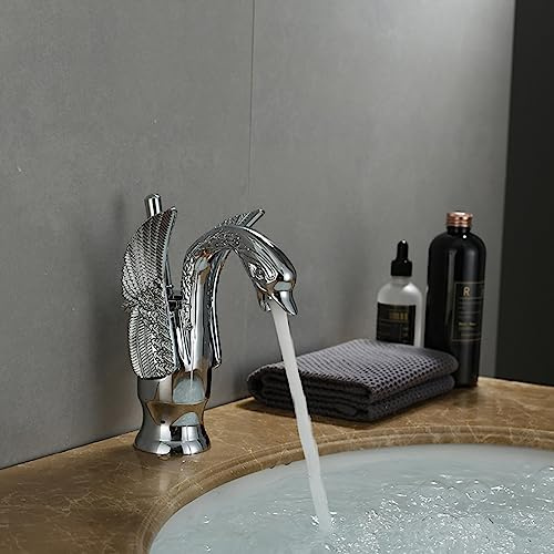full copper european swan gold hot and cold basin faucet bathroom vintage paint antique chrome mixed faucet, chrome dwarf version