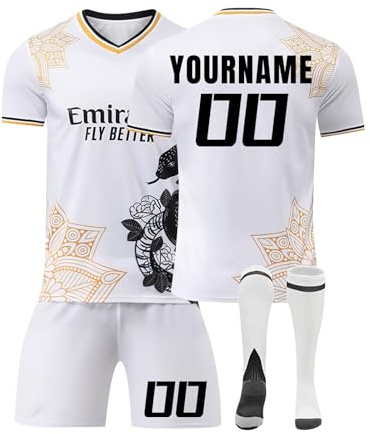 Madrid Maglie da Calcio Personalizzata Bambino Uomo Maglia Calcio Pantaloncini Set per Ragazzi/Uomini con Nome Numero per Partite in Casa/Fuori Casa