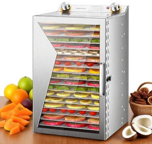 Deshidratador Eléctrico De Alimentos 800W Acero Inoxidable Con Gran Capacidad, Bandejas Extraíbles, Control Preciso Temperatura, Temporizador 12h, Secador Carne, Frutas y Verduras(18Layers)