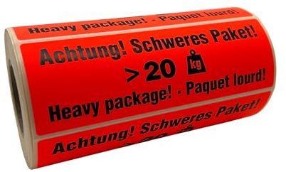 PaperXpert Hinweisetiketten | 1 Rolle à 500 Stück | 149 x 48 mm | Leuchtfarbe | Stark haftend | Warnetiketten - Premium Markenqualität – Made in Germany (Achtung! Schweres Paket >20kg)