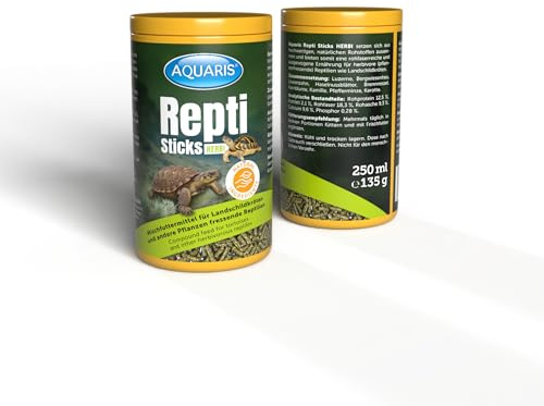 Aquaris Repti Sticks Herbi – Natürliches Futter für Landschildkröten & pflanzenfressende Reptilien – 250 ml. Pflanzliches Futter, rohfaserreich & leicht verdaulich.