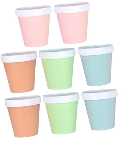 SHINEOFI Set 8 Coppette per Gelato con Coperchio 200 Ml in Plastica Colorata Contenitori per Yogurt e Zuppe per Conservazione Alimenti e Viaggi