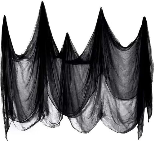 Banlilu Halloween Deko Stoff, 200 x 500 cm Halloween Gruselige Tuch, Halloweenstoff schwarz