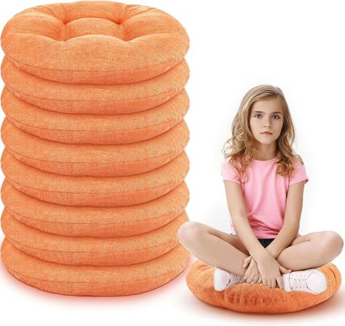 QJCHLO 8 Cojines Redondos de 40 cm para niños y bebés; Cojines de Suelo Flexibles para aulas, Ideales para el hogar, guarderías, centros de educación Infantil, Yoga y meditación(Orange)