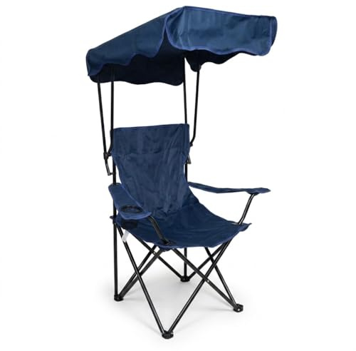 Sedia da Campeggio Pieghevole con Parasole Blu Regolabile e Portabicchiere Tessuto Oxford Poltrona Portatile per Mare Pesca e Montagna RICHIUDIBILE PER UN FACILE TRASPORTO