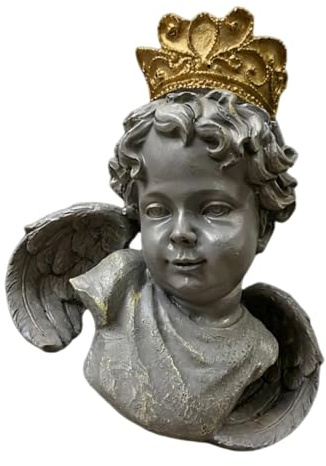 CAZSTYK Statue de tête en résine résistante aux intempéries avec couronnes dorées, décoration de jardin antique pour extérieur et intérieur, statue de buste en résine