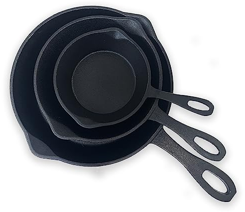 Bayou Classic 6-in 8-in & 10-in Pre-Seasoned Cast Iron Skillet Set Perfect For Searing & Braising or Baking Apple Pies and Cobblers
