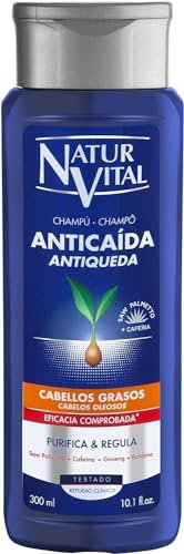 NaturVital - Champú Anticaída para Pelo Graso, Sin Parabenos ni Siliconas, Previene la Caída del Cabello, Champú Natural Fortificante, para Hombres y Mujeres, 250ml