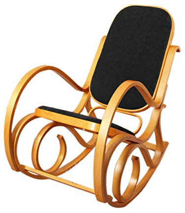 Mendler Schaukelstuhl M41 - Eiche-Optik, Kunstleder schwarz | Schwingsessel, Fernsehsessel, Massiv-Holz