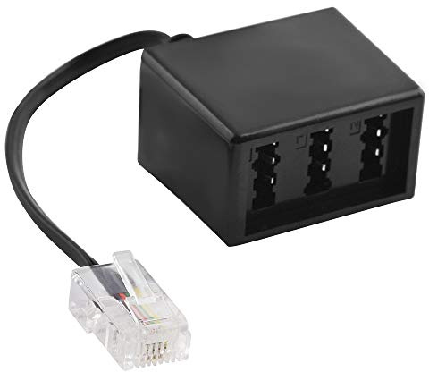 20cm Telefon Fax Kabel Adapter Verteiler Splitter Weiche Verbindungsstück, RJ45 Stecker auf 1 TAE-F Buchse und 2 TAE-N Buchse, Schwarz