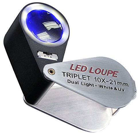 Jewelers Loupe Magnifier, Jewelry Loop Magnifier with Light, Hastings Triplet Loupe 10X for Coin, Gem, Stamp, Diamond etc (White LED & UV Light)