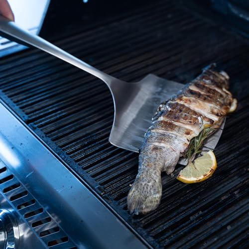 SANTOS Grillspachtel Fischwender 46cm - Pfannwender - Schneiden & Zerkleinern - Pfannenschaufel - Breiter Spatula - rostfreier Edelstahl - Küche & Grill