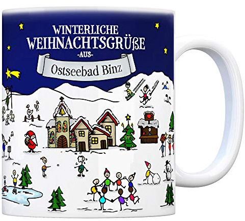 trendaffe Ostseebad Binz Weihnachten Kaffeebecher mit winterlichen Weihnachtsgrüßen - Tasse, Weihnachtsmarkt, Weihnachten, Rentier, Geschenkidee, Geschenk