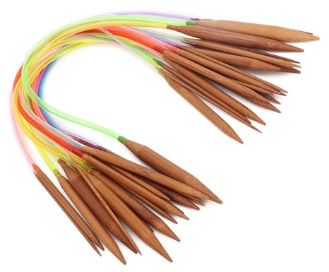 Bambus Stricknadeln Set - Doppelspitze Webwerkzeuge für Handarbeit, Stricksets mit buntem Kunststoffrohr (40 cm)