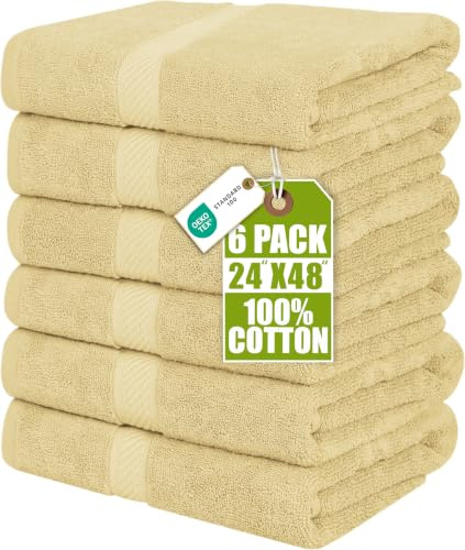 Utopia Towels, 6-pack badhanddukar (61x 122 cm), 500 GSM 100% ringspunnen bomull, medium lätt, mycket absorberande, snabbtorkande, handdukar av högsta kvalitet för hotell, spa och badrum (beige)