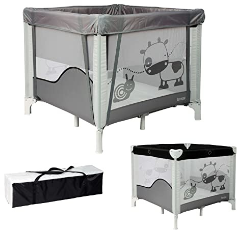 Looping hopfällbar babypark 90 x 90 cm med höjd | justerbar i höjd 2 nivåer | med höjd, svart känsla