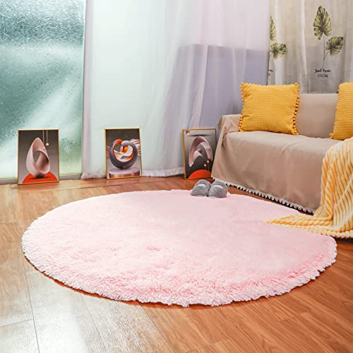 QUANHAO Plüsch Teppich Super weicher Faux Flauschiger Samt Moderne Flauschige Innenteppiche，Lange Haare Fell Optik Gemütliches Bettvorleger Sofa Matte (Rosa, 140X140CM)