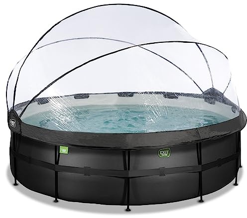 EXIT Toys Black Leather Pool mit Multifunktionale Abdeckung - ø450x122cm - Großer, Runder Rahmenpool mit Sandfilterpumpe und Poolleiter - Extra tiefer Pool - Für Sauberes, Warmes Poolwasser - Schwarz
