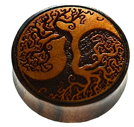 CHICNET Flesh Plug Yggdrasil Baum des Lebens Lebensbaum Yin Yang Holz Sonoholz Jackfrucht double flared Tunnel Expander Dehner Ohr Piercing Damen Herren Wikinger Viking Celtic 20 mm