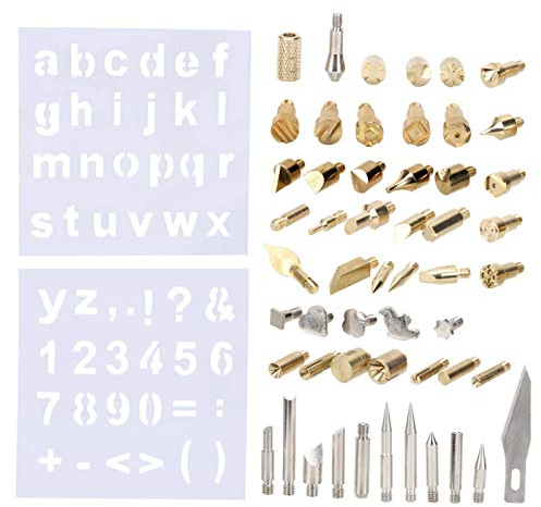 Estink Brandmalerei Lötkolben Set, 57-teilig Brandmalerei Holzverbrennung Stift Lötspitzen Holz verbrennung Spitzen mit alphabetischen Zahlen Symbolen Schablonen für die Gravur ﻿