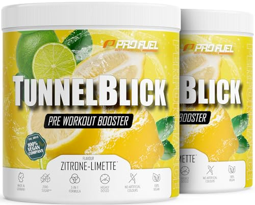 Pre-Workout-Booster³ ZITRONE-LIMETTE 2x440g - unglaublich lecker - TUNNELBLICK Trainingsbooster³ mit Citrullin, Arginin, Taurin, Koffein, Guarana und Magnesium - optimal hochdosiert - 100% vegan