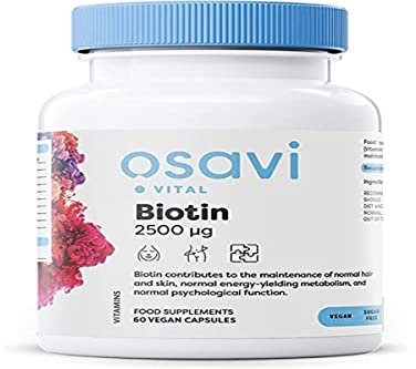 Osavi Biotin 2,500 μg – 60 Vegan Capsules | Essential Beauty Vitamin for Healthy Hair, Skin & Nails | Supports Metabolism & Nervous System | Clean Label | Vegan–Friendly
