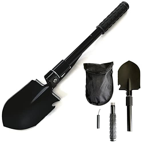 6-i-1 hopfällbar spade såg spetshacka kniv flasköppnare spikjärn inkl. ficklampa och bärväska vikbar spade multifunktionell legerat stål