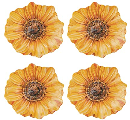 UP UPware Sunflower Melamine Dessert Plates, Floral-Shaped Small Serving Plates, for Appetizer, Snacks, and Side Dishes, Yellow, 7.5 x 7 Inch, Set of 4