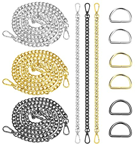 THATSRAD 6 Stück Tasche Kette Taschenkette Silber 120/40 cm Metall Kette Trageriemen Geldbörsen Riemen Kette Schulterriemen Kette Handtaschenketten mit 6 D-Ringe Kette für Tasche Handtaschen