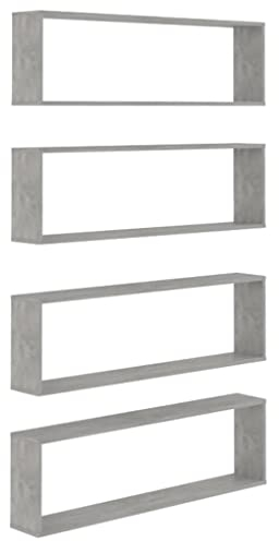 vidaXL Mensole Parete Cubo 4pz Grigio Cemento 100x15x30 cm Multistrato