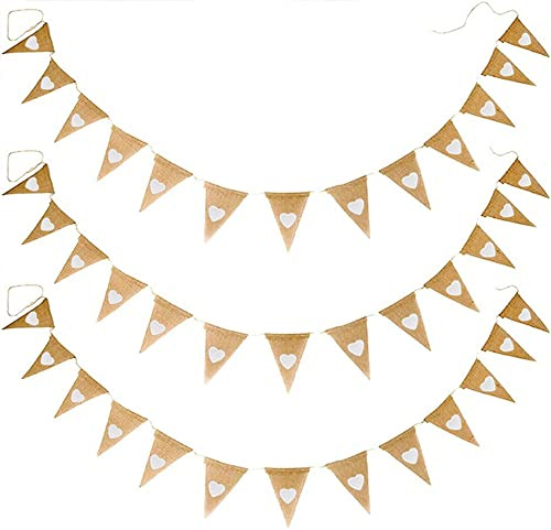 3 stycken vintage girlang hjärta, banner vintage dekoration, för bröllopsceremoni fotorekvisita bruddusch. (13 cm x 17 cm)