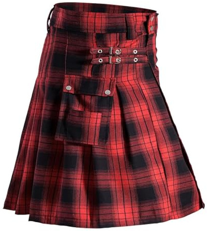 GRAJTCIN herr Utility Kilt skotsk traditionell Highland Tartan Kilt Modern Utility Kilt, Röd tartan, M