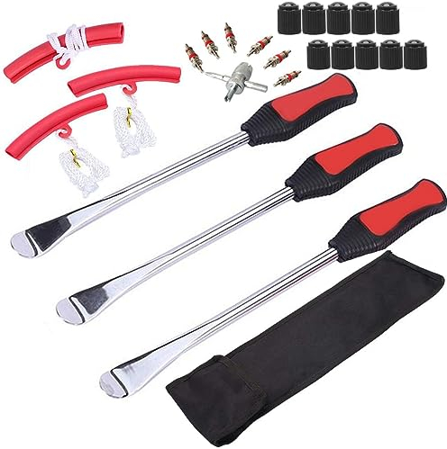 iGolife Reifenheber, 14.5 Montierhebel Motorrad, Reifen Montiereisen, Reifenmontierhebel Reifen Hebel Werkzeug Löffel mit 3 Rad Felge Protektoren Tool Kit, Für Motorrad/Fahrrad/Wagen Reifen