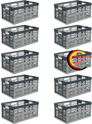 KiNDERWELT 10 x Profi - Klappbox 45 L bis 50 kg silber / grau Faltbox Box Kiste
