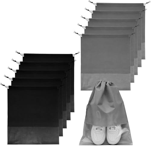 Pumuky 10 Stück Reiseschuhbeutel, Schuhbeutel 32 X 44 cm(5 Grau+5 Schwarz)