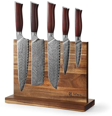Wakoli Rose Elegance 6-teiliges Damastmesser-Set – 67 Lagen VG10-Kern, 60 ± 2 HRC, Rosenholz-Griffe, Brotmesser Wellenschliff, magnetischer Messerblock, Profi Küchenmesser für präzises Schneiden